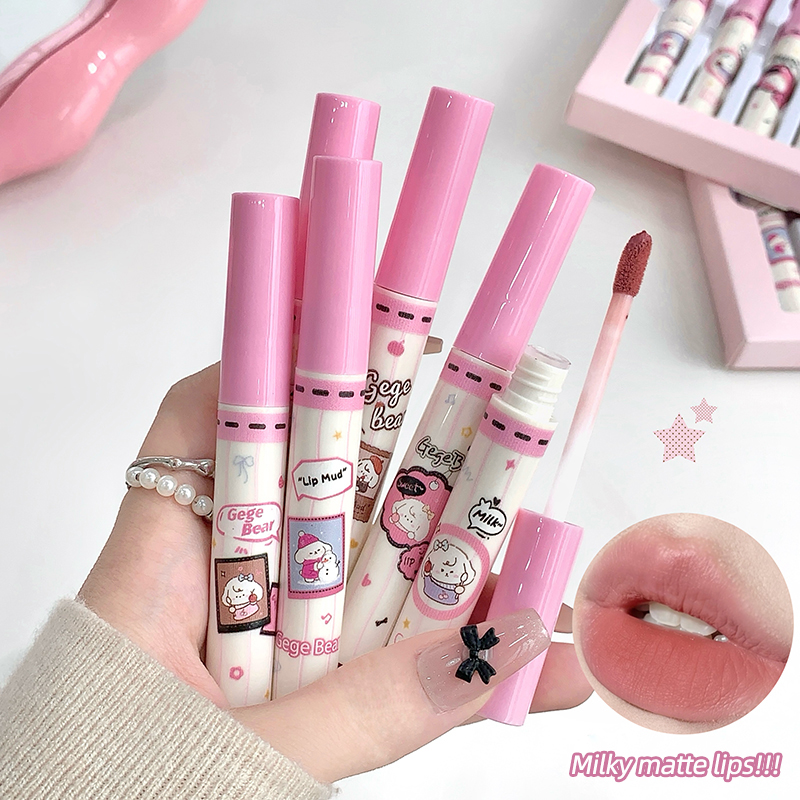 Matte Velvet Lip Tint Long Lasting - Gege Bear 6-delige Velvet Lip Mud