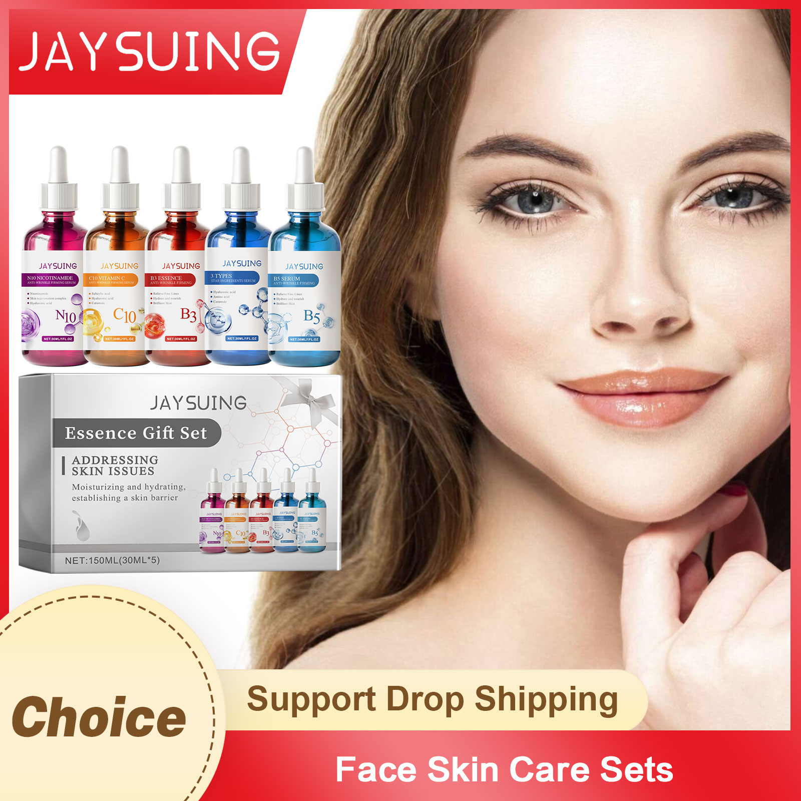 Niacinamide Pore Shrinking Essence - Gezicht Serum Huidverzorging Sets 5PCS Hyaluronzuur