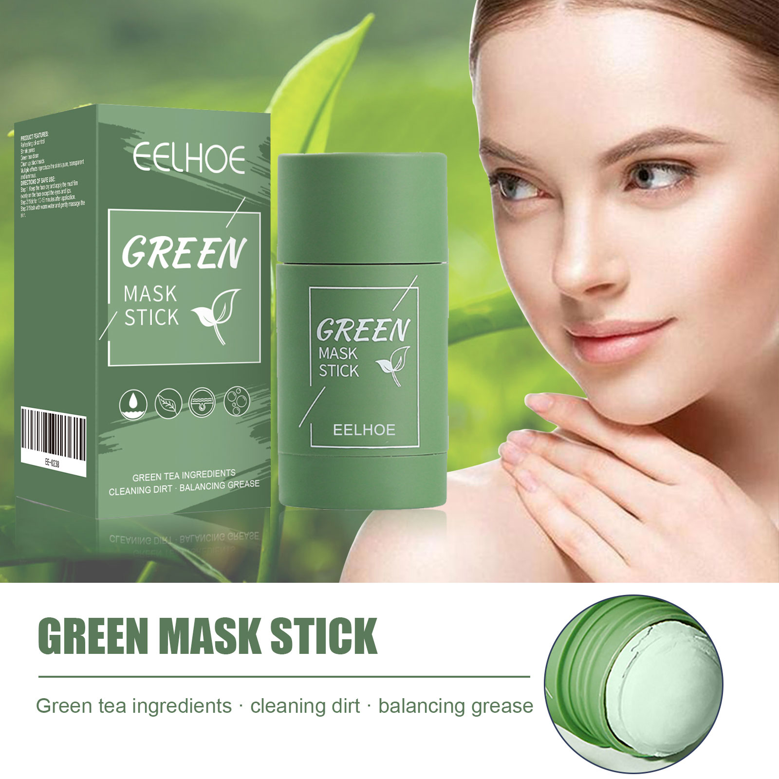 Green Tea Cleansing Clay Mask - Groene Thee Solid Mask Stick -
