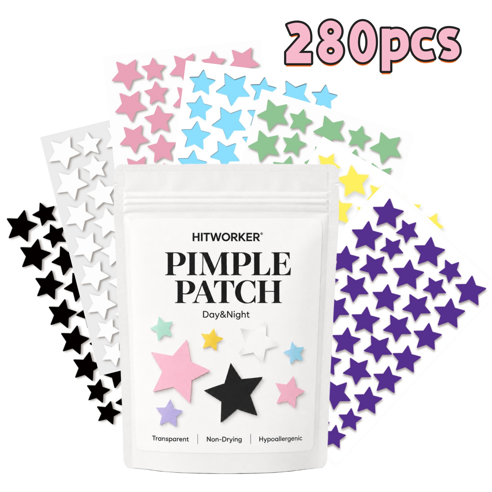 Hydrocolloid Pimple Patch - 280 stuks regenboogkleurige ster acne puistpleisters,