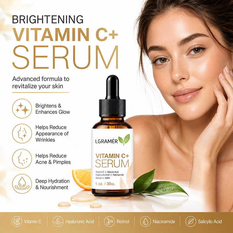 Hyaluronic Acid Facial Serum - Vitamine C+ Gezichtsserum Met Hyaluronzuur, Verhelderend,