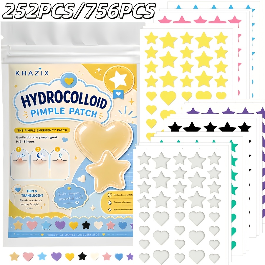 Hydrocolloid Pimple Patch - 7 kleuren, 252 stuks/756 stuks. Ster-acnepleister,