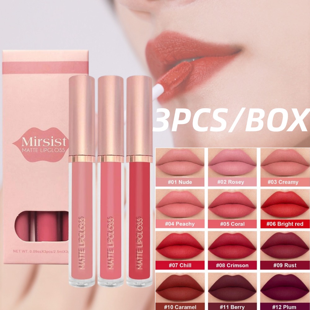 Matte Velvet Lip Tint Long Lasting - 3 stks/set Naakt Lipgloss Matte Fluwelen