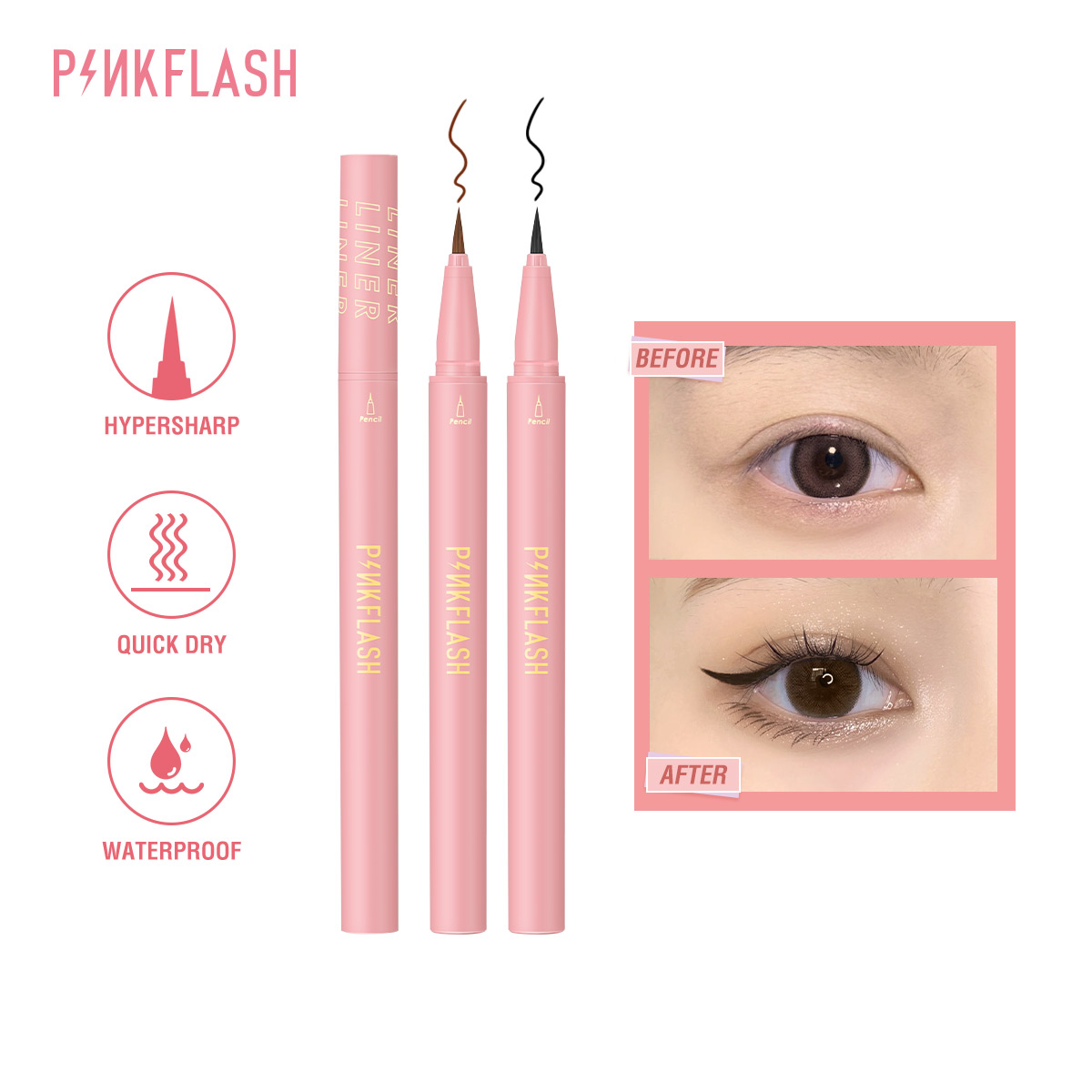 Waterproof Liquid Eyeliner Pen - PINKFLASH Zwarte vloeibare eyelinerpotlood Waterdicht Langdurig