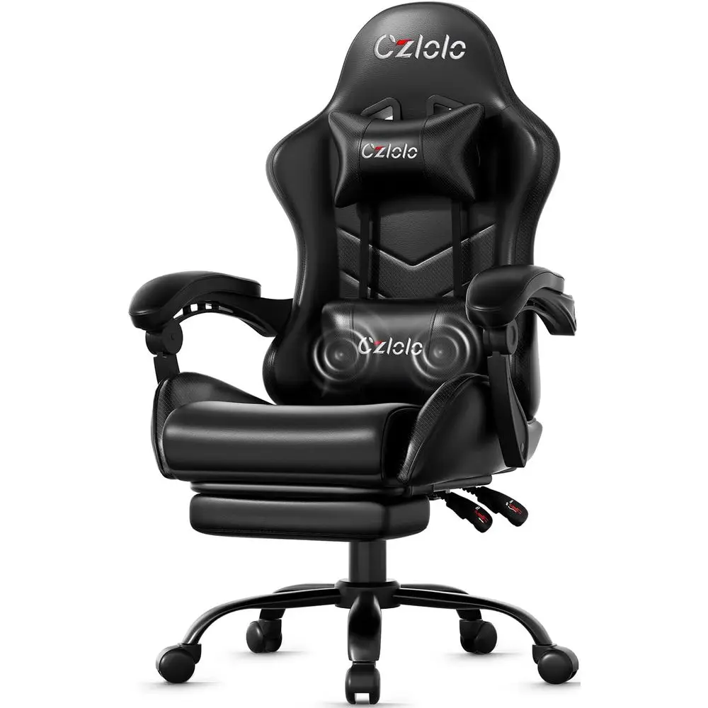 Massage - Ergonomische gamingstoel met voetsteun, lendensteun en