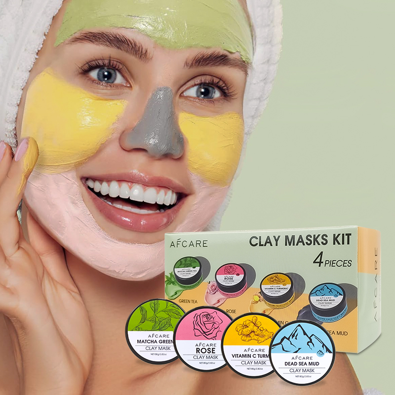 Green Tea Cleansing Clay Mask - 4-delige gezichtsmaskerset met kurkuma klei, vitamine