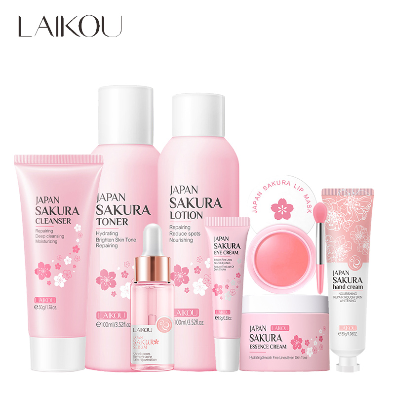 Hyaluronic Acid Facial Serum - Laikou 8 Stuks Sakura Gezichtsverzorging Set